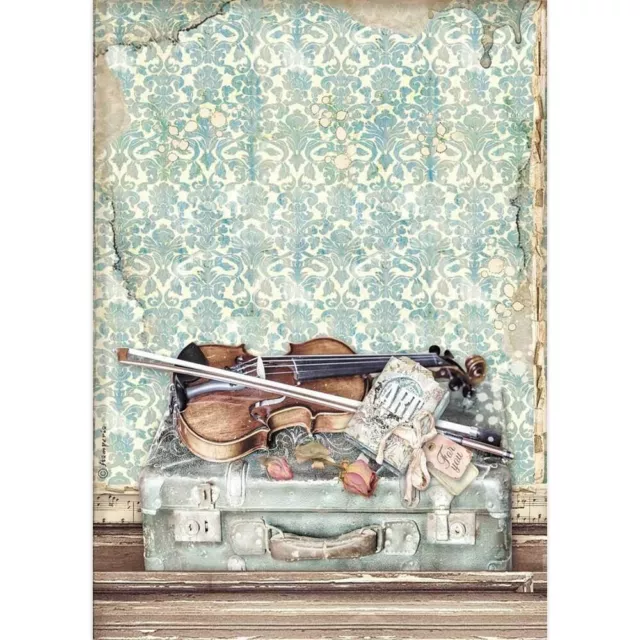 Stamperia A4 RICE PAPER - PASSION - VIOLIN & TRAVEL, Suitcase, Decoupage