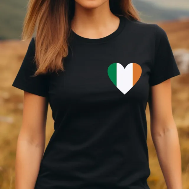 Ladies Ireland Pocket Heart T Shirt Love Flag Irish St Patricks Day Gift Top