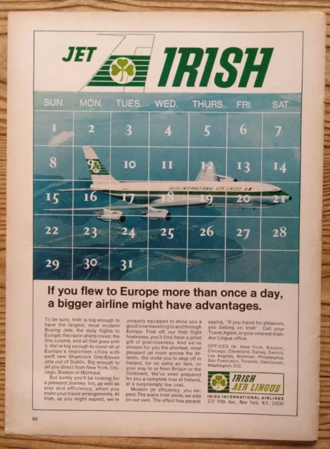 1966 Irish Aer Lingus Jet Irish Promo Boeing Passenger Jet Pic Vintage Print Ad