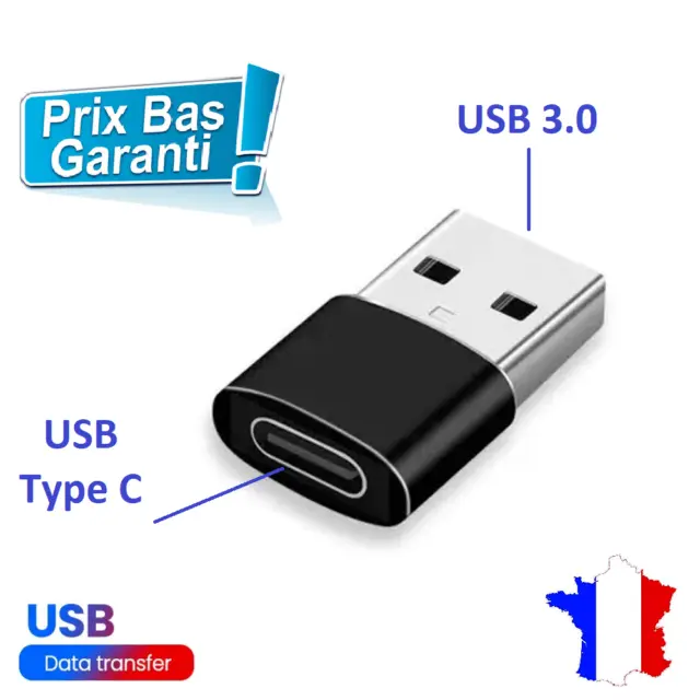 Adaptateur USB C vers USB 3.0 Noir Universelle Chargement et Transfert données