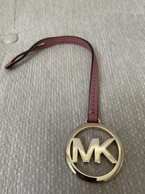 Michael Kors Selma Black Saffiano Leather Purse Key Fob Charm Gold MK NWT
