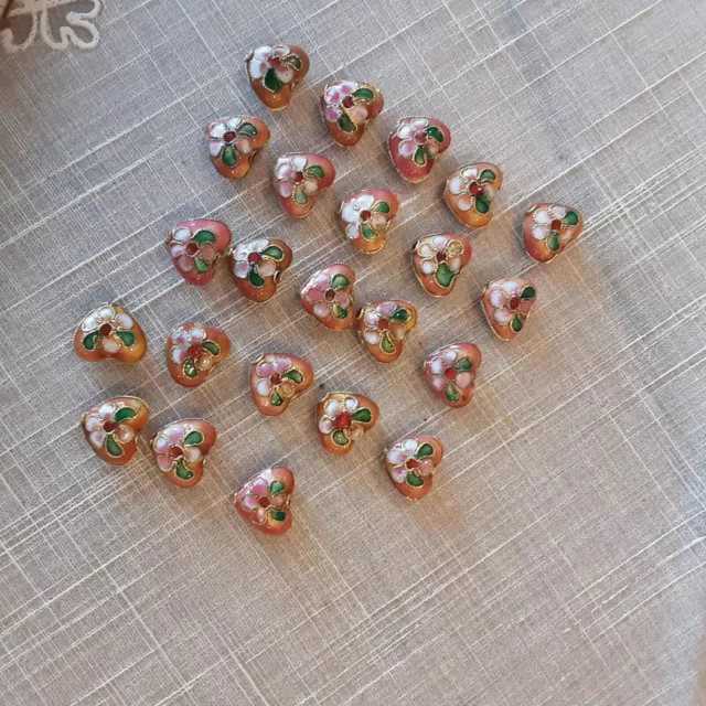 28 Heart Shaped Cloisonne Beads about 1/4"
