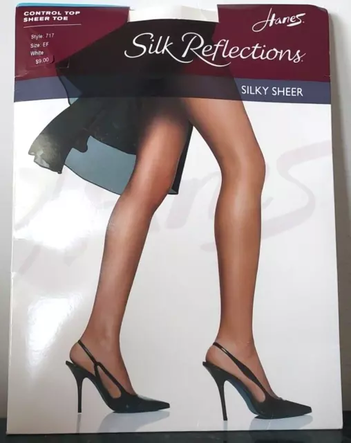 Hanes Silk Reflections Silky Sheer Control Top Pantyhose Sheer Toe Size EF White