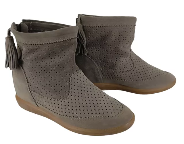 Isabel Marant Womens Gray Perforated Suede Tassel Wedge Ankle Boots Size EU 41