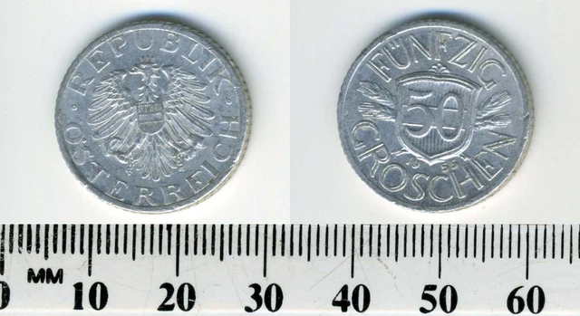 Austria 1955 - 50 Groschen Aluminum Coin - Imperial Eagle with Austrian shield 2