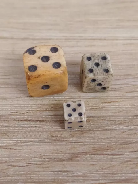 3 X  Antique Bone Gaming Dice ( Early Hand Made )