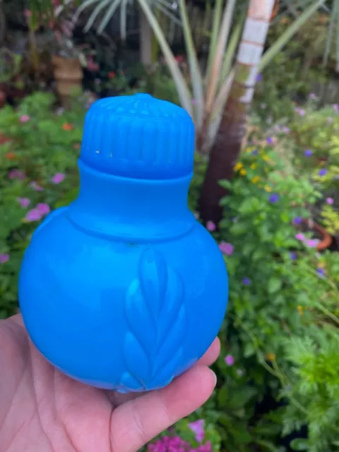 Victorian Antique Opaque Blue Milk Glass Flacon Cologne Perfume Bottle FREE SHIP