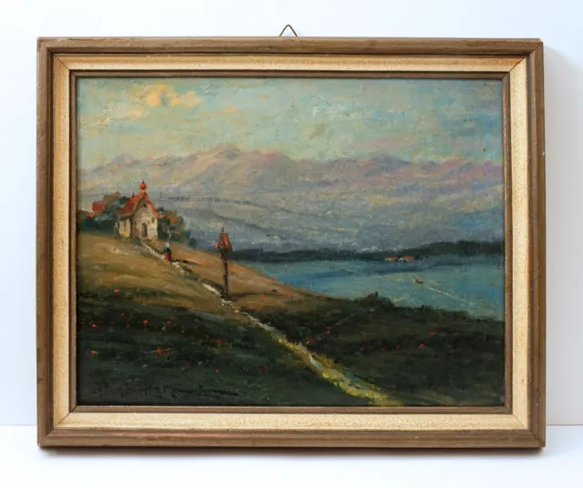 Alfred SEYFARTH 1877 - 1958 Ölgemälde SIGNIERT München antik Landschaft Kapelle