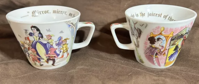 Pair (2) Snow White Tea Cup Mug England Paul Cardew Mirror on the Wall 3