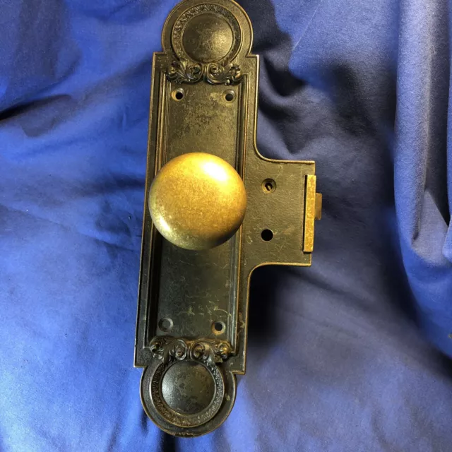 Vintage Heavy Brass/Bronze Door Knob Set/Matching Back Plates And Mechanism 1899