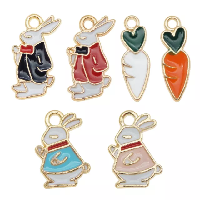 18 Stück Emaille Metall Gold Kaninchen und Karotten Handwerk Anhänger Charm Bulk
