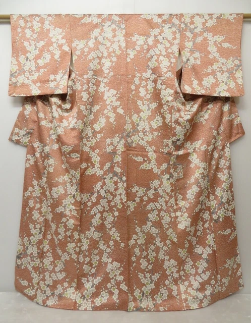1509T01z810 Japanese Kimono Silk KOMON Red-Brown Plum branch