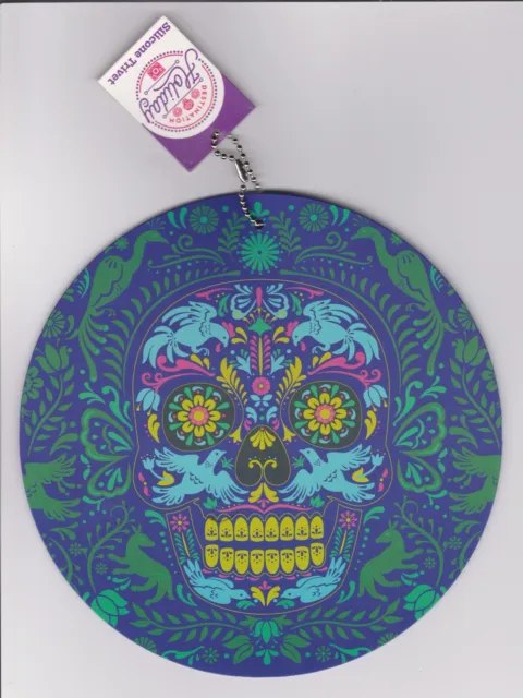 Halloween Holiday Day Of The Dead Sugar Skull Silicone Trivet  7 Inch Diameter