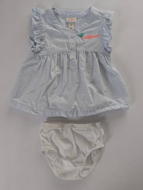 2 Pc's Infant Baby Girl's Blue White Striped Sun Dress & Diaper Cover