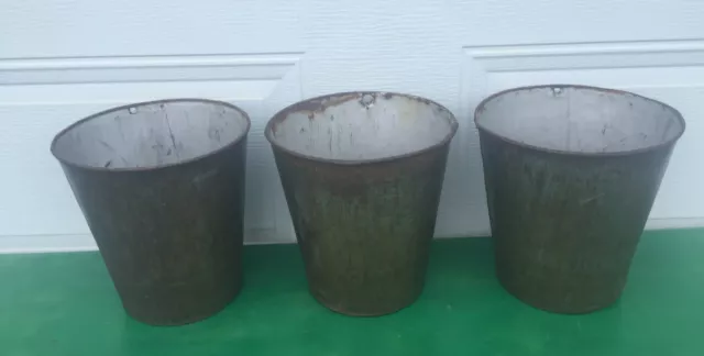 Lot of 3 OLD TIN Sap Buckets BUCKET FLOWERS PLANTERS Crafts Decoration! 2