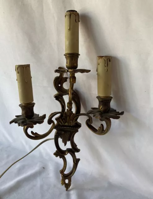 Wandlampe Leuchte Barock Stil Bronze um 1900 Antik 3 Leuchten