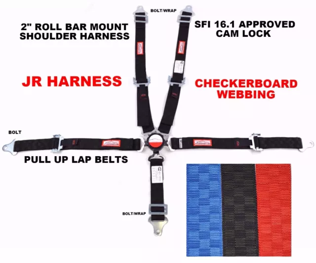 Quarter Midget Harness 2" Sfi 16.1 Pull Up Lap Belt Cam Lock Black Checkerboard