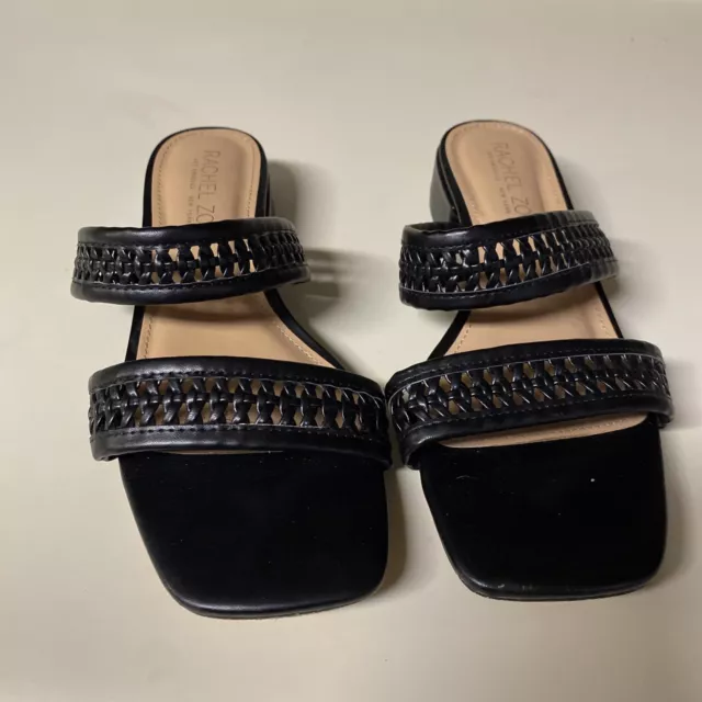 Rachel Zoe Norma Woven Sandals Women’s Size 8.5 Black Square Toe Slip On Heel