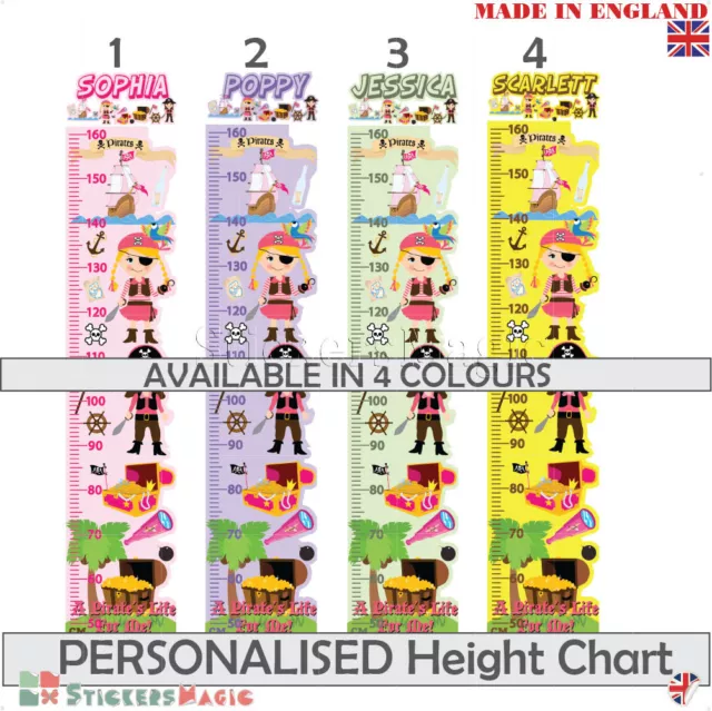 Personalised Height Chart Wall Sticker Kids Childrens Girl Pirate Room Nursery