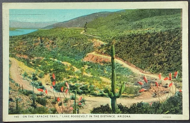 Roosevelt Lake Apache Trail Arizona Scenic View Vintage Postcard Posted 1929