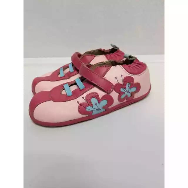 Robeez Toddler Girls Shoes Pink Mary Jane Leather Flowers Pink Size 20-24 Months 2