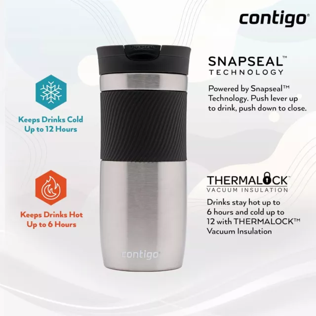 Contigo Byron Snapseal Reisebecher, Edelstahl Thermo-Vakuumkolben, Leakpr 2