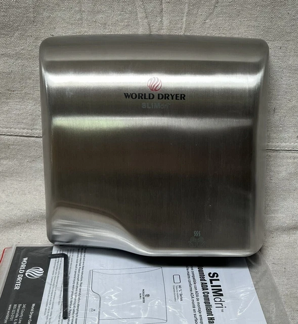 WORLD DRYER L-973A Hand Dryer Fixed Stainless Steel Auto Silver 5 sec Dry Time 8