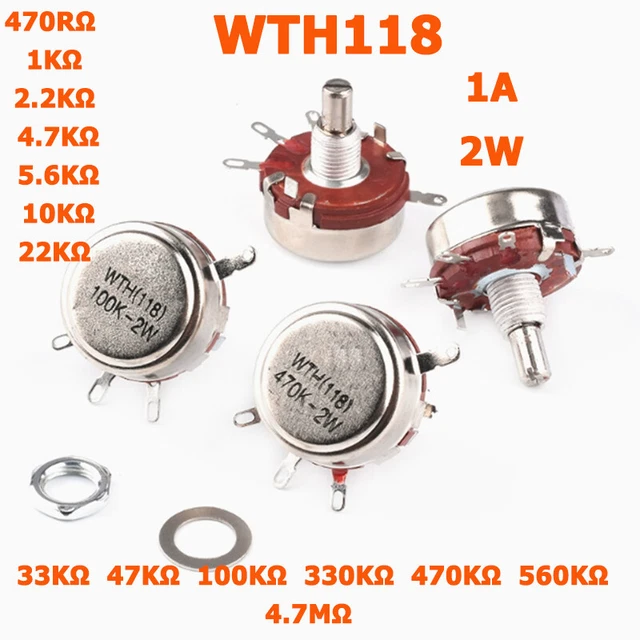2 Potenziometri Con Interruttore 4,7K Ohm WH134-2, Nuovi, Made In China