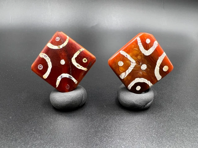 Antique South East Asian Burmese Pyu Pagan Etched Painted Carnelian Stone Beads
