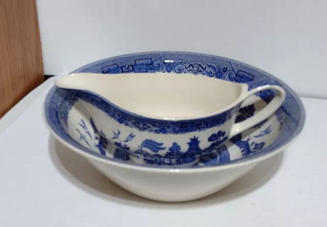 Vintage Willow Johnson Bros. Blue Bowl And Unmarked Gravy Boat