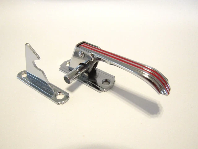 Vtg NOS CHROME Brass Reversible Hoosier Cabinet Door Latch 3/8" offset RED Lines