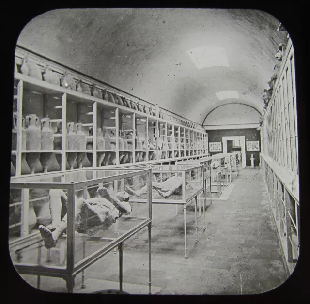 Glass Magic lantern slide POMPEII MUSEUM - BODIES C1910 ITALY L16
