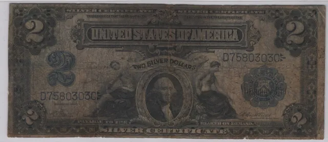 1899 ($2) Two Dollars Blue Seal Silver Certificate Mini Porthole Note
