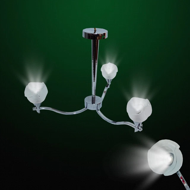 3 Way Modern Chrome Semi Flush Brushed Fitting Ceiling Light + Glass Home Lounge