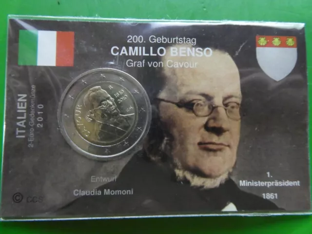 Italien, 2 Euro, 2010, Camillo Benso, Coincard