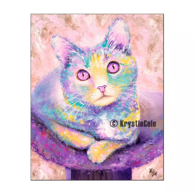 Cat Artwork - Art Print on PAPER or CANVAS of Pink Cat Painting by Krystle Cole