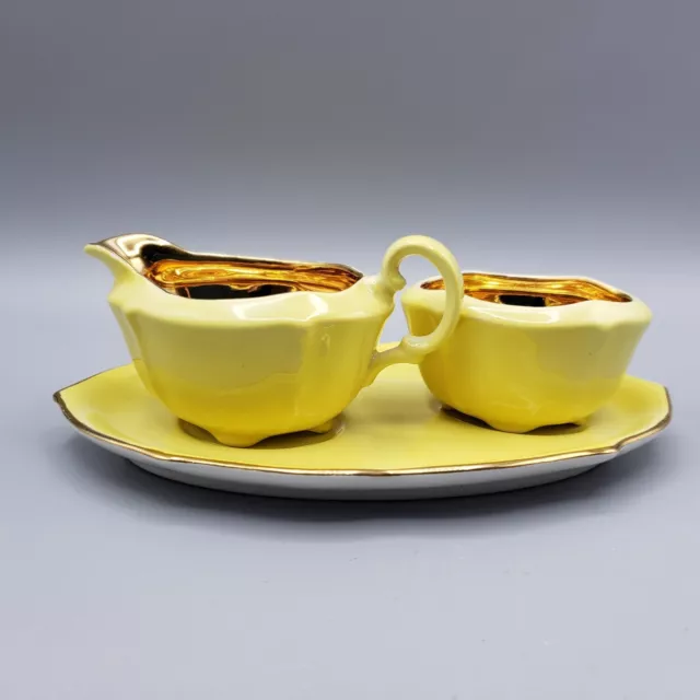 Vintage Royal Winton Grimwades 3pc Creamer Sugar Tray Set Yellow Gold England