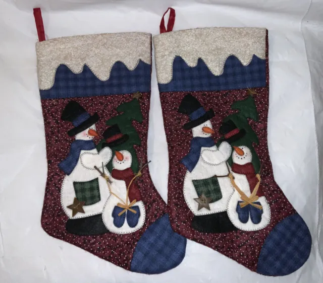 Two Vintage Main Joy Limited Floral Snowman Christmas Stocking
