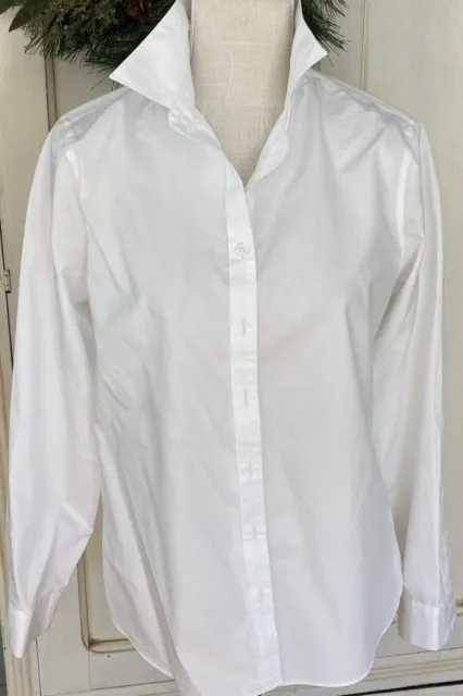 Lands' End Button Up Shirt Womens Size 8 White 100% Cotton Collared Long Sleeve