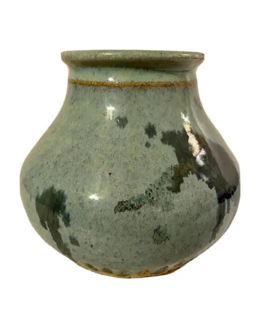 Vintage Ceramic Drip Glaze Studio Art Pottery Bulb Vase 4" ~ SIGNED