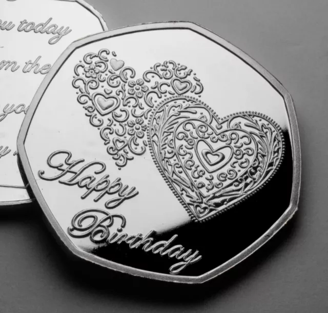 HAPPY BIRTHDAY Silver Commemorative. Gift/Present/Husband/Wife. 'I Love You'