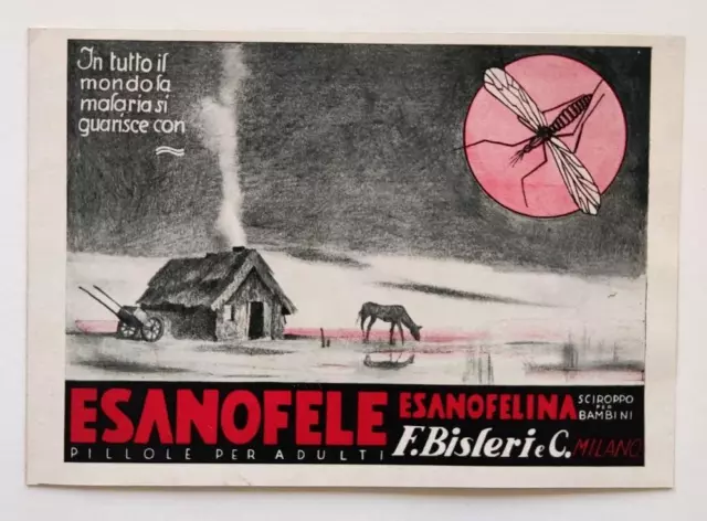 Pubblicita' Esanofele F.Bisleri E C. Pillole Malaria Old Advertising 1933 (R4)