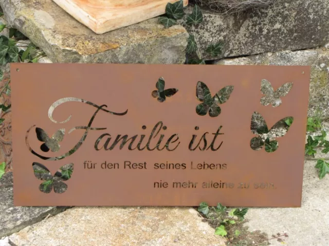 Edelrost Spruchschild Familie ist Wandtafel Metallschild Gartenschild Gartendeko