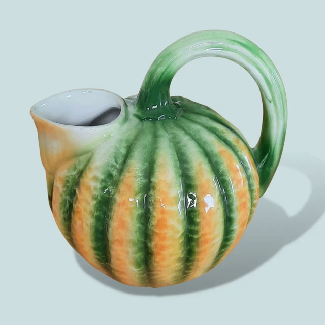 Vintage MAJOLICA-STYLE PITCHER Melon/Squash PARADOX Pottery Yellow Green 7"
