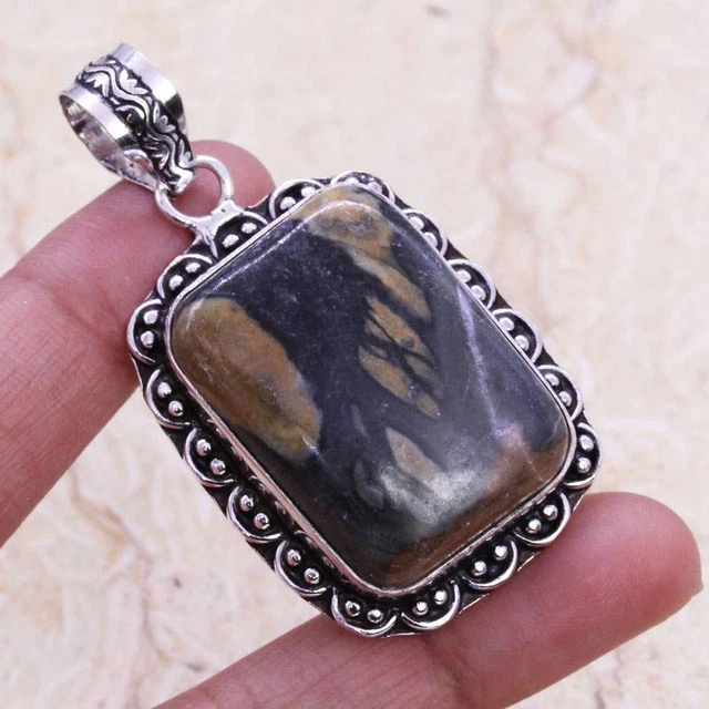 Gorgeous Picasso Jasper 925 Silver Plated Handmade Pendant of 2" Ethnic Gift