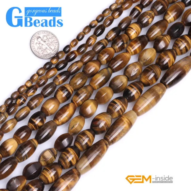 Natural Tiger's Eye Olivary Rice Beads For Jewelry Making Free Shipping 15"