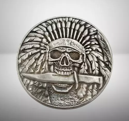 Skull Indian Native American Chief Brave Hobo Coin Art Carved US Jewelry Pendant