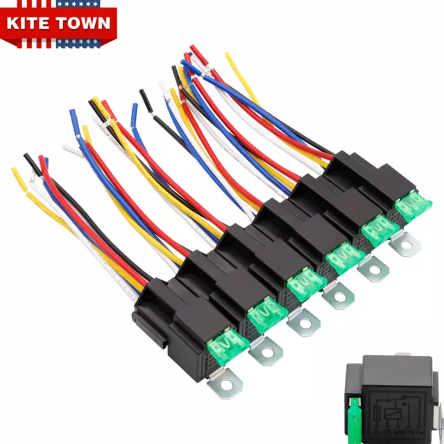 5 PIN 6 SETS Fuse Automotive Relay Switch Harness Kit 14/16 AWG 12V 30A Hot Wire