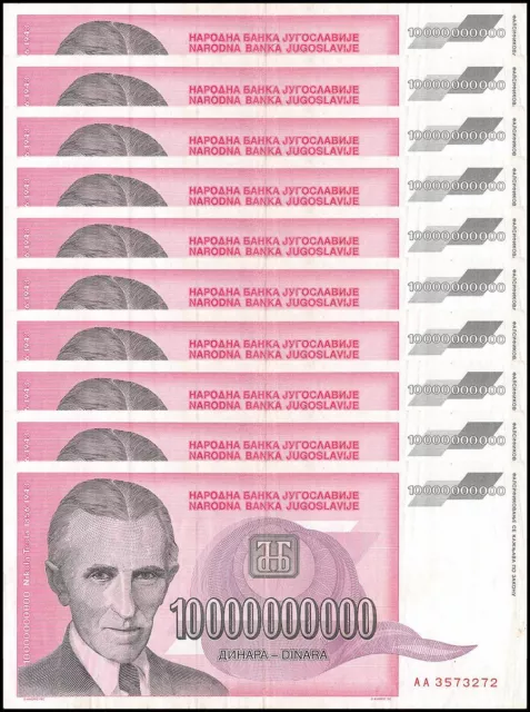 Yugoslavia 10 Milijardi (Billion) Dinara, 1993, P-127, Used X 10 PCS