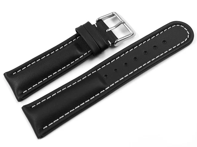 Bracelet Montre En Cuir Noir Avec Surpiqûre Orange – Dégagement Rapide – Tailles 18 à 24 Mm
